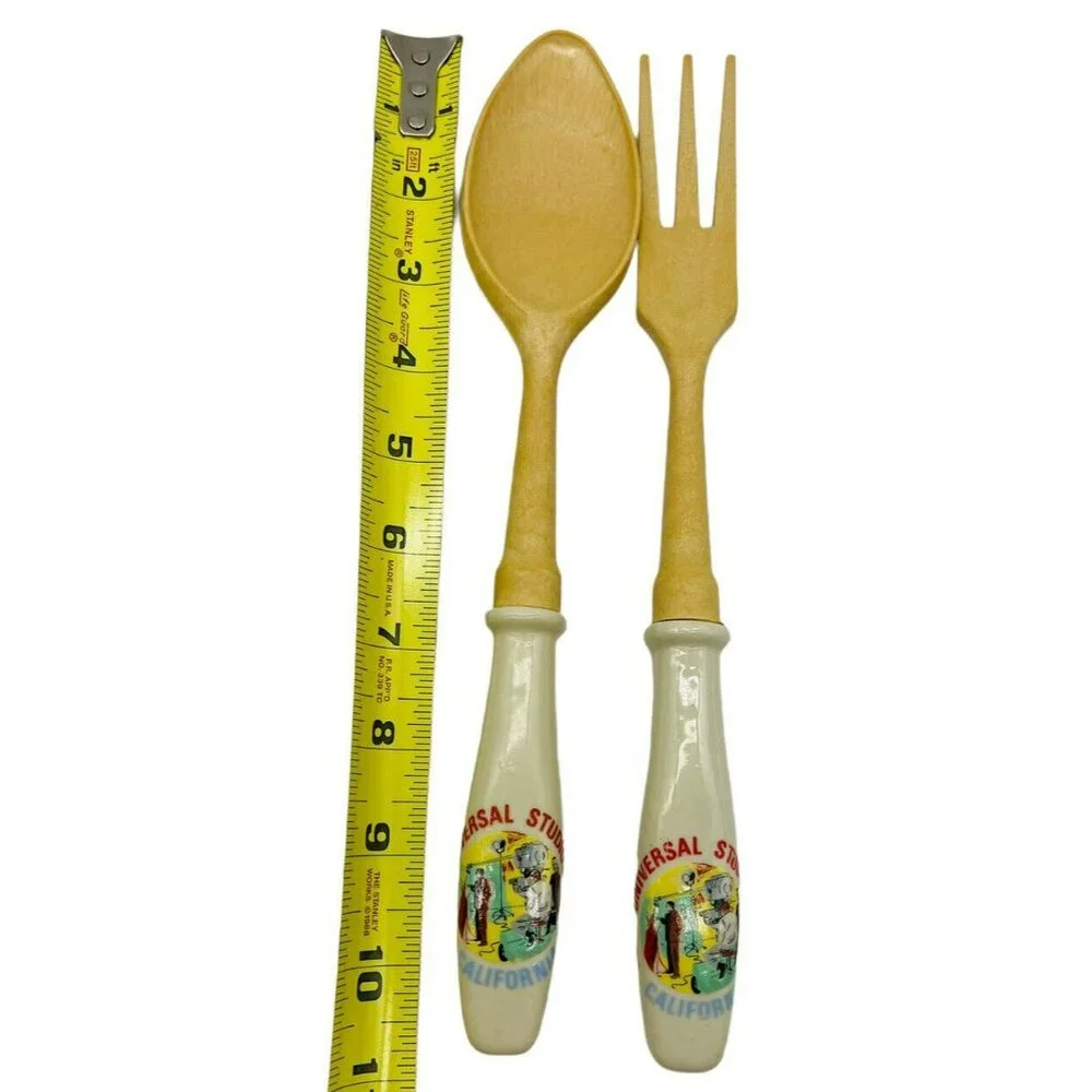 Vintage Universal Studios California Salad Utensil Spoon Fork Set Wooden‎ Japan